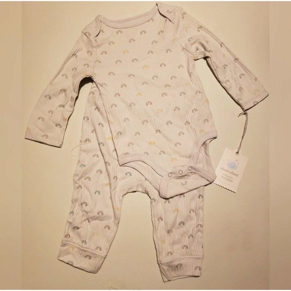 Cloud Island 6-9 month 2 Piece set - Cream with Pastel Rainbow Pattern
